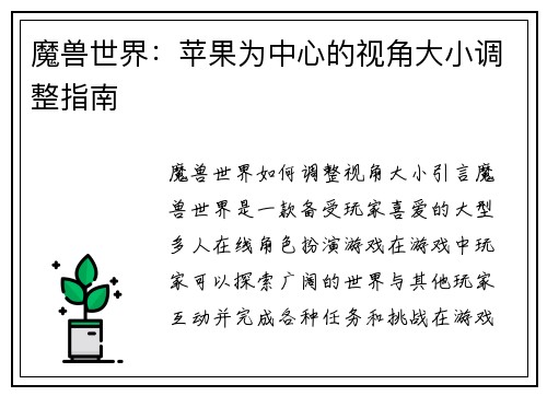魔兽世界：苹果为中心的视角大小调整指南